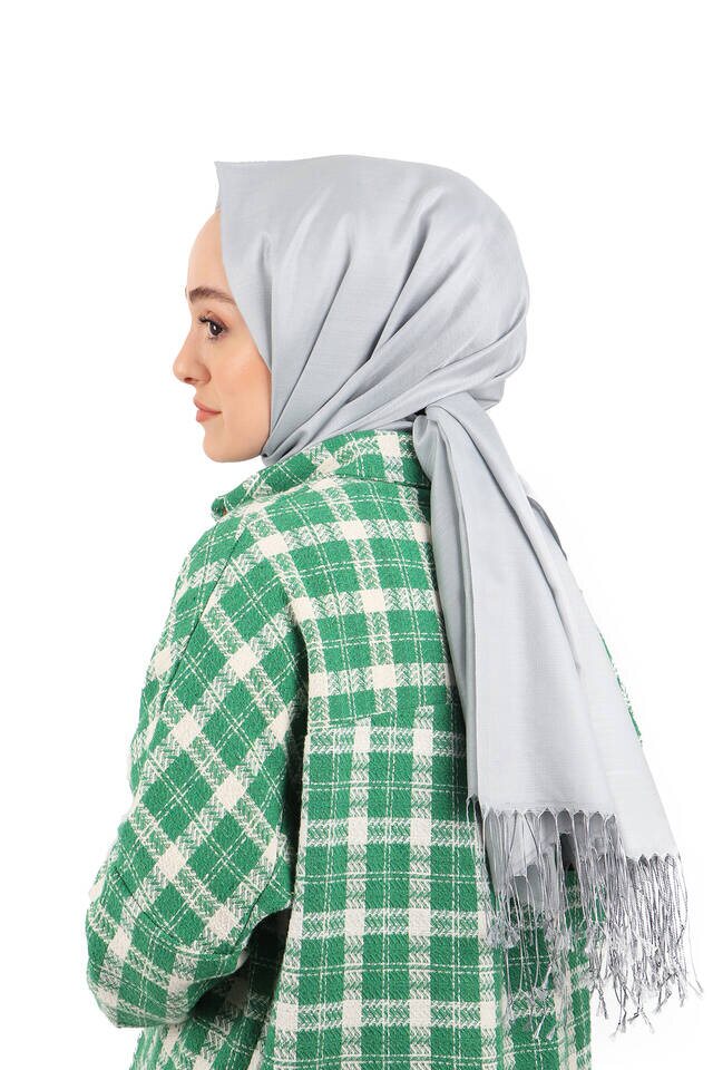 Silver Silk Look Scarf - Bursa İpek