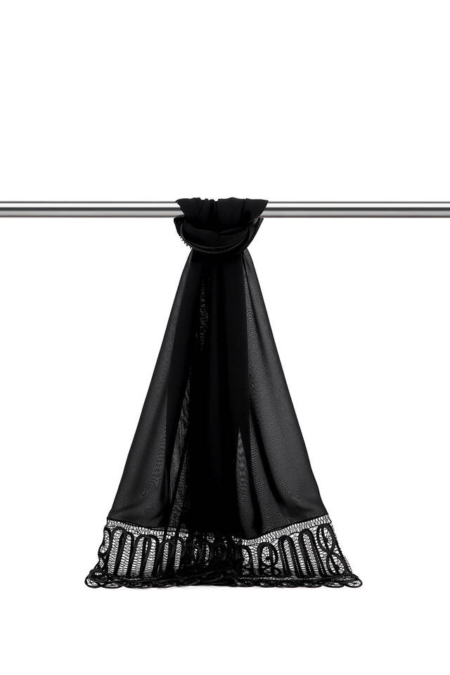 وشاح بزوايا من الدانتيل مصنوع يدويًا باللون الأسود - Bursa İpek