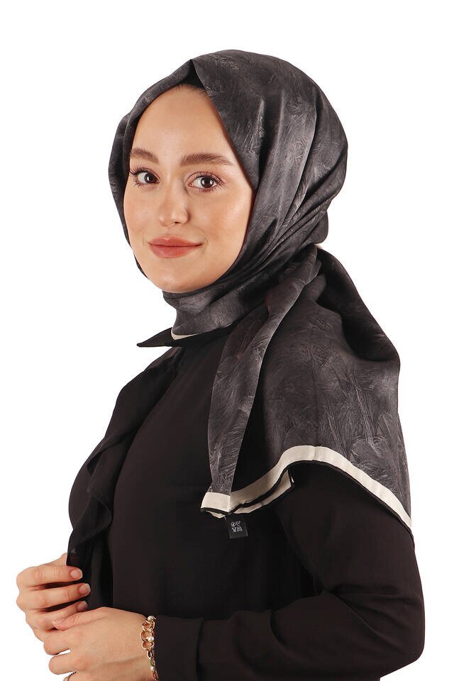 Siyah Fırça Desen İpek Şal - 3