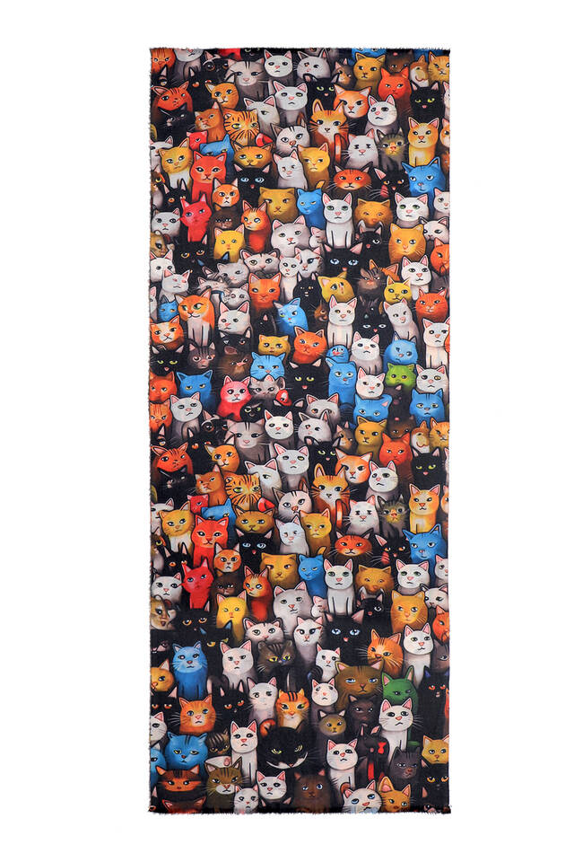Siyah Kedi Desen Kışlık Şal - 4