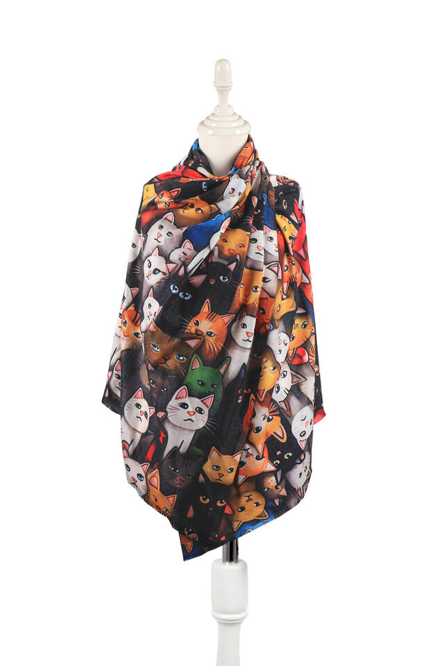 Siyah Kedi Desen Kışlık Şal - 1