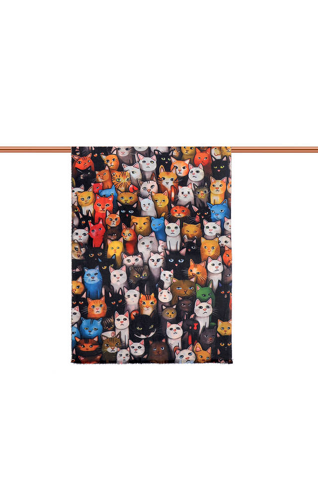 Siyah Kedi Desen Kışlık Şal - 3
