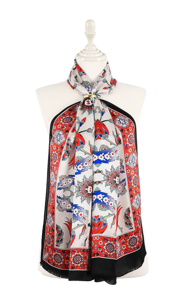 أسود أحمر نمط Efes فولارد الحرير - Bursa İpek