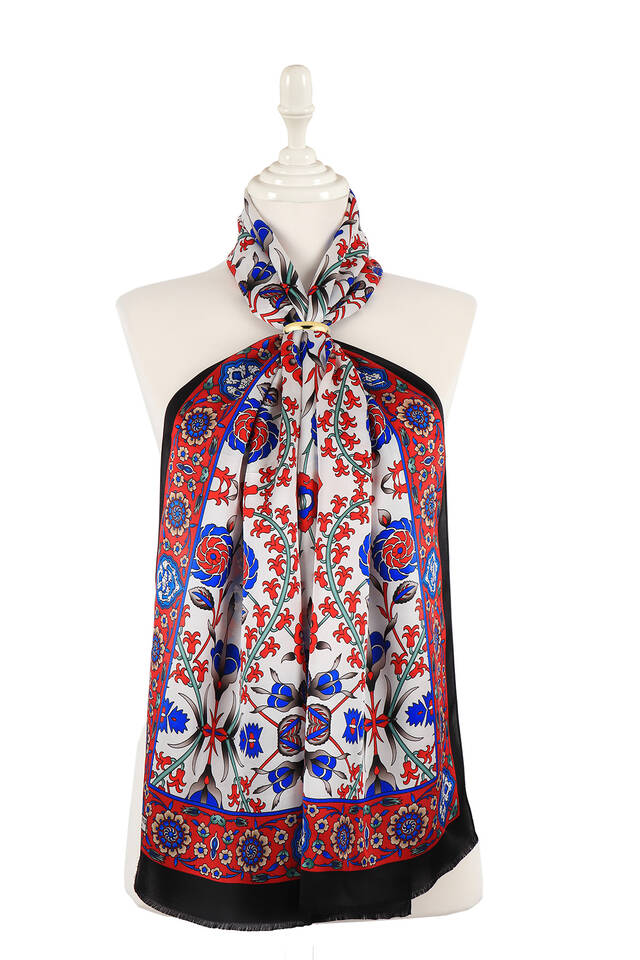 فولارد حرير بنمط سلجوق أسود وأحمر 