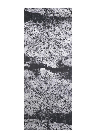 Siyah Şeftali Ağacı Desen Kışlık Şal - Thumbnail