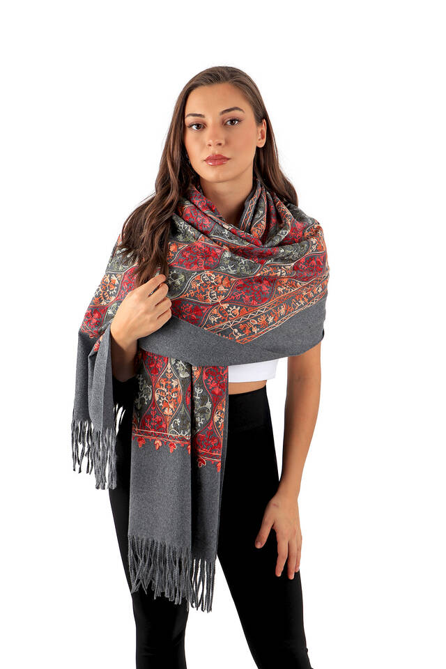 Smoke Embroidered Winter Shawl - 2