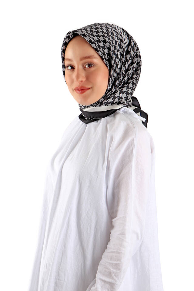 Smoked Stripe Houndstooth Pattern Twill Silk Square Scarf - 2