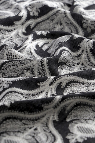 Smoked White Suzani Embroidered Wool Silk Shawl - Thumbnail