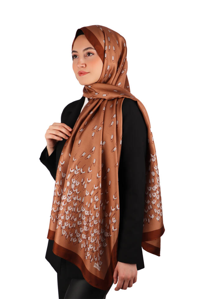 Brown Snowdrop Pattern Twill Silk Shawl - 2