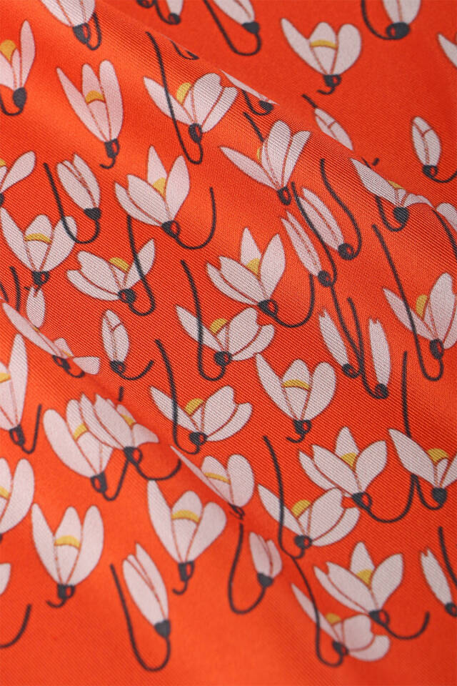 Orange Snowdrop Pattern Twill Silk Shawl - 5