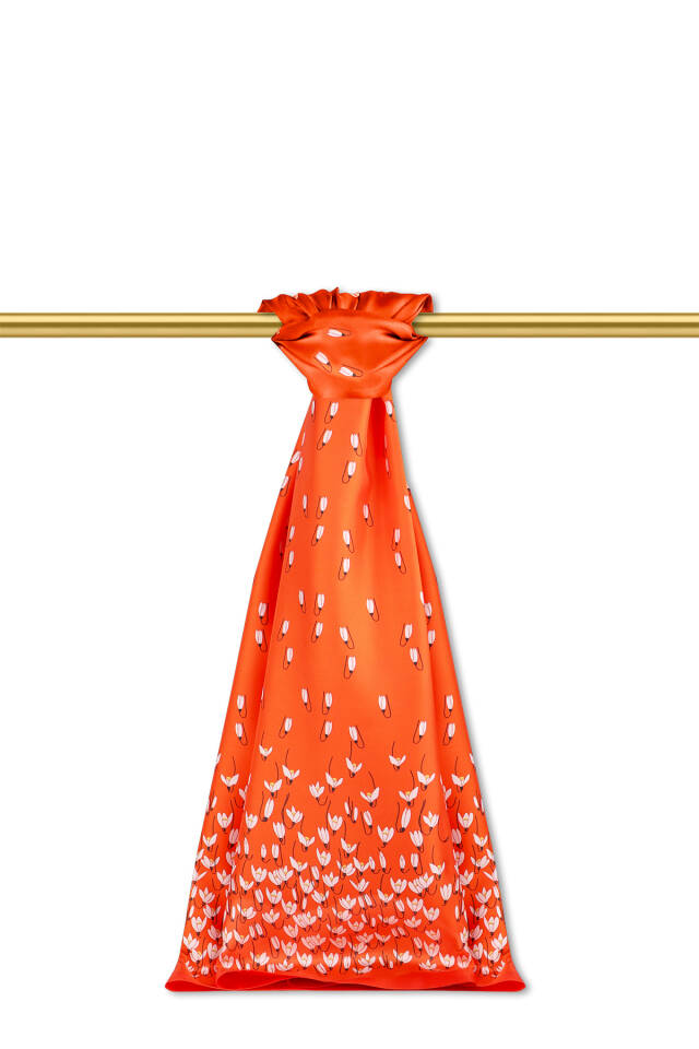 Orange Snowdrop Pattern Twill Silk Shawl 
