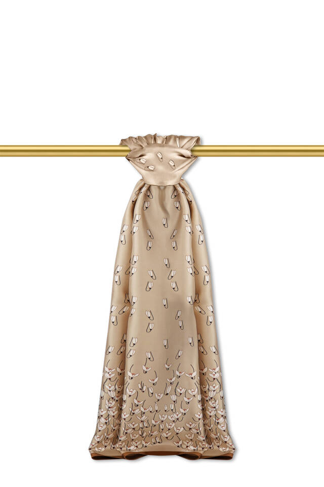 Beige Snowdrop Pattern Twill Silk Shawl 