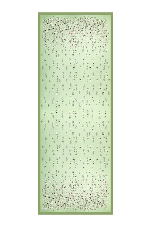 Green Snowdrop Pattern Twill Silk Shawl - 4