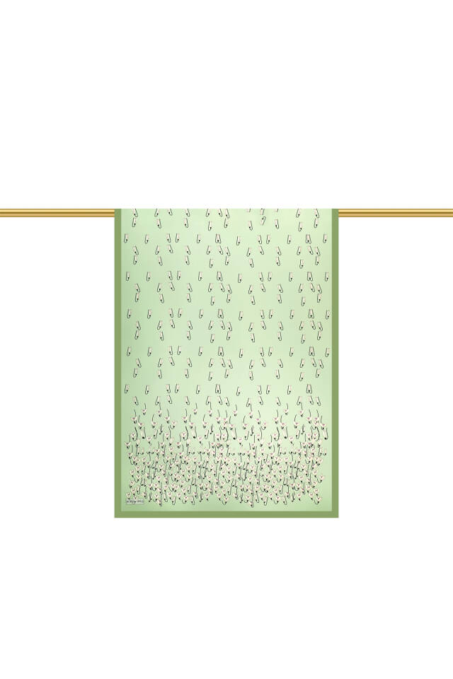 Green Snowdrop Pattern Twill Silk Shawl - 3