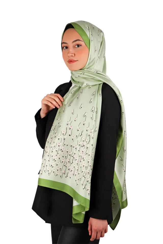 Green Snowdrop Pattern Twill Silk Shawl - 2