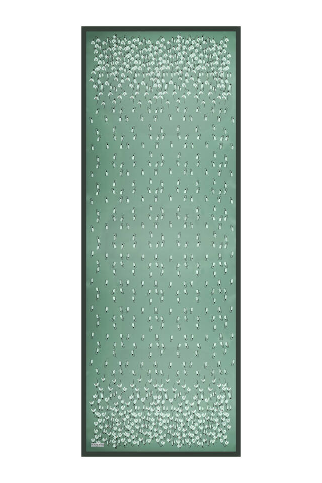 Khaki Snowdrop Pattern Twill Silk Shawl - 4