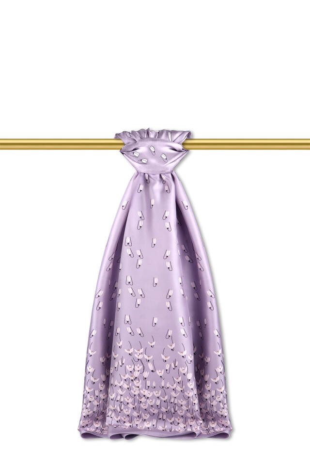 Lilac Snowdrop Pattern Twill Silk Shawl - Bursa İpek