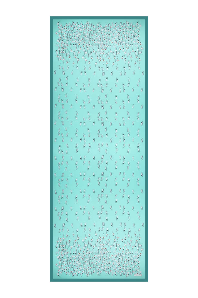 Mint Snowdrop Pattern Twill Silk Shawl - 4
