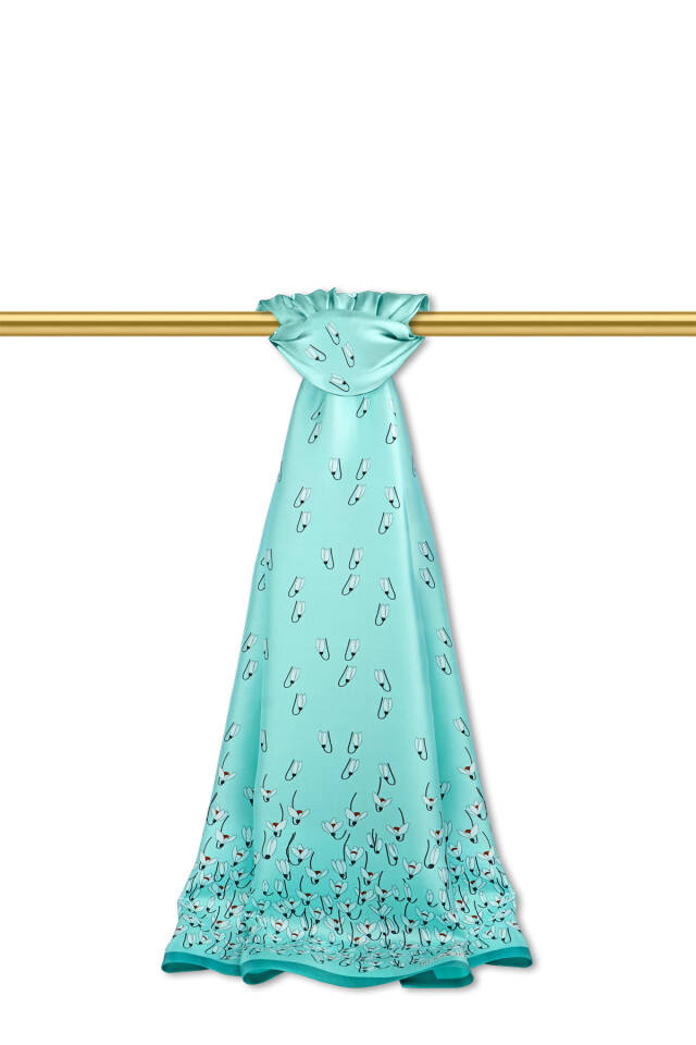 Mint Snowdrop Pattern Twill Silk Shawl 