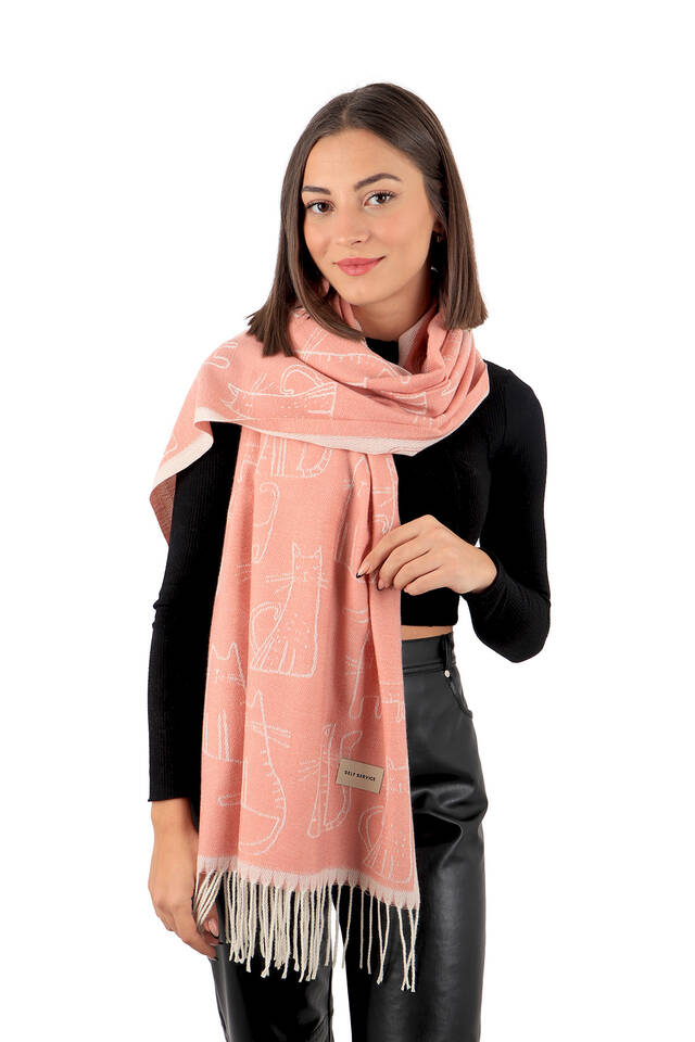 Somon Kedi Desen Kışlık Şal - 2