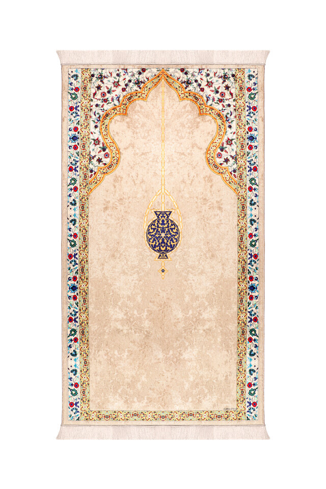 Beige Sponge Velvet Prayer Rug - Bursa İpek