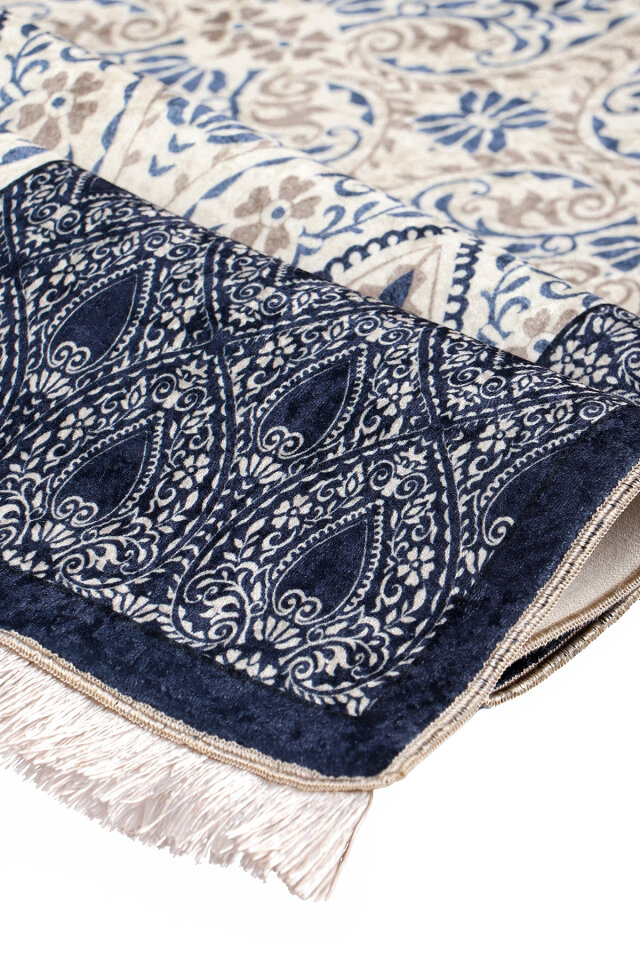 Navy Blue Sponge Velvet Prayer Rug - 2