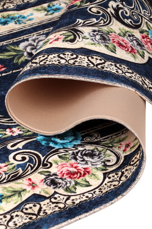 Navy Blue Sponge Velvet Prayer Rug - 3