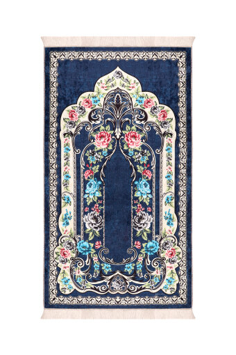 Navy Blue Sponge Velvet Prayer Rug 