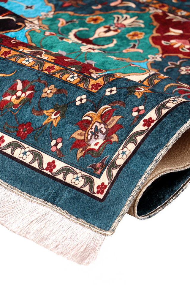 Petrol Blue Sponge Velvet Prayer Rug - 2