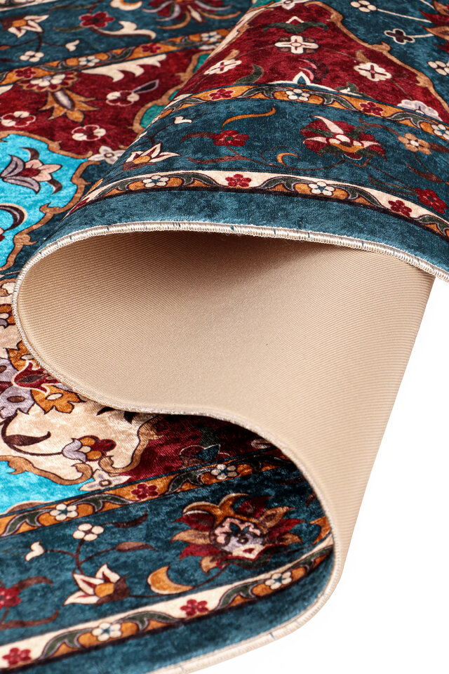 Petrol Blue Sponge Velvet Prayer Rug - 3