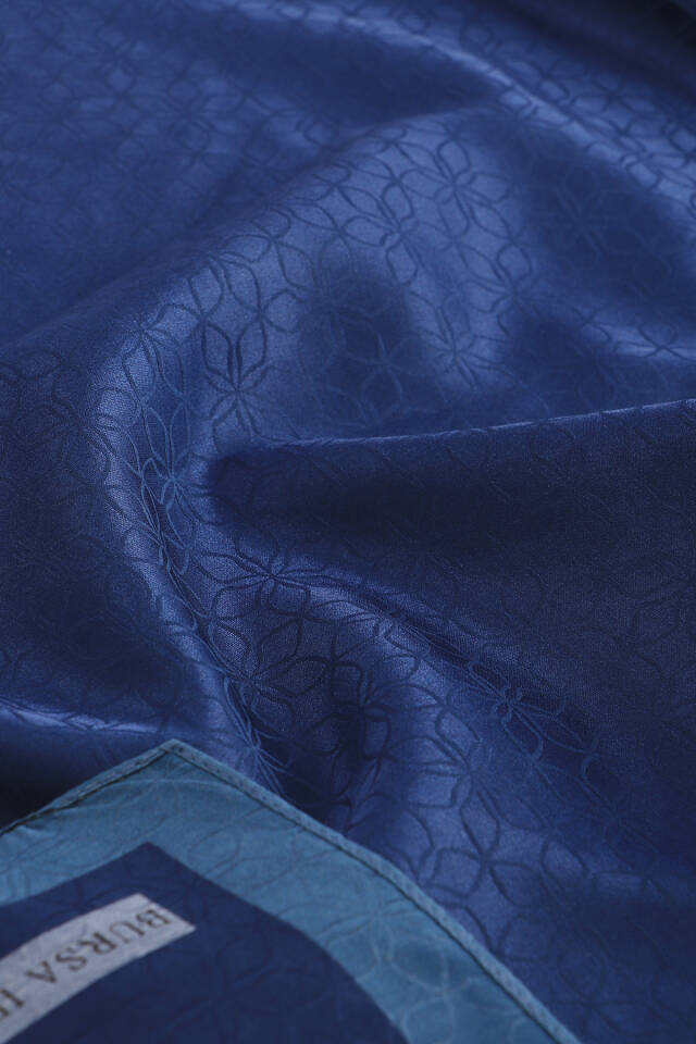 Navy Blue Star Pattern Silk Cotton Shawl - 4