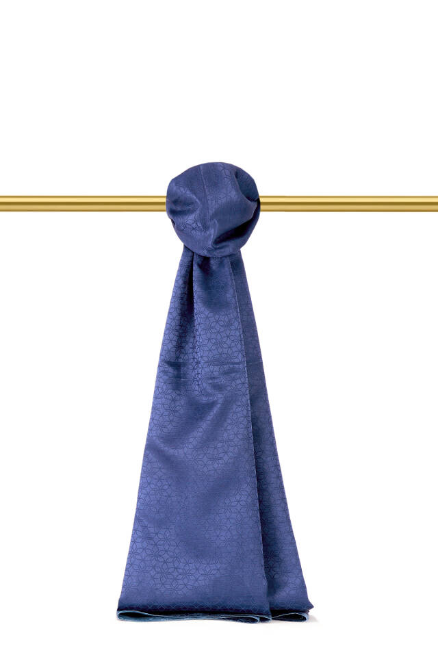 Navy Blue Star Pattern Silk Cotton Shawl - Bursa İpek
