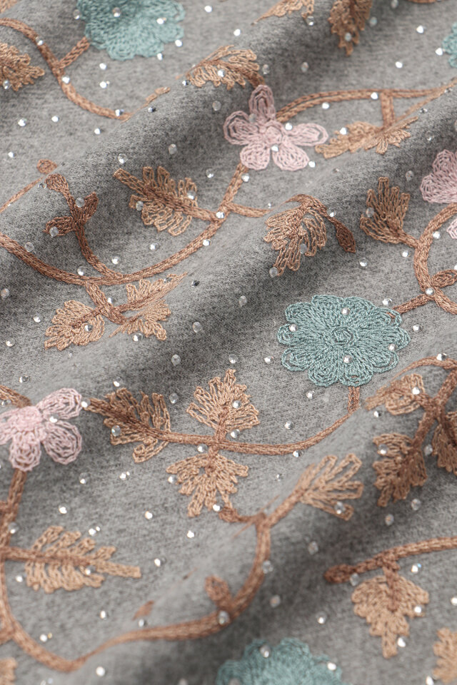 Silver Stone Embroidered Winter Shawl - 4