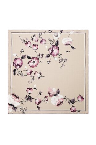 Stone Floral Twill Silk Square Scarf - Thumbnail