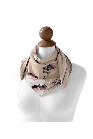 Stone Floral Twill Silk Square Scarf - Thumbnail