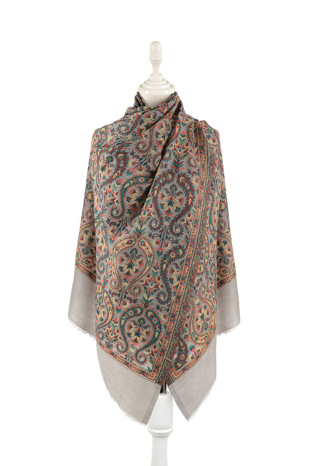 Stone Jacquard Patterned Wool Shawl - Bursa İpek