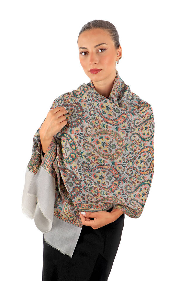 Stone Jacquard Patterned Wool Shawl - 2