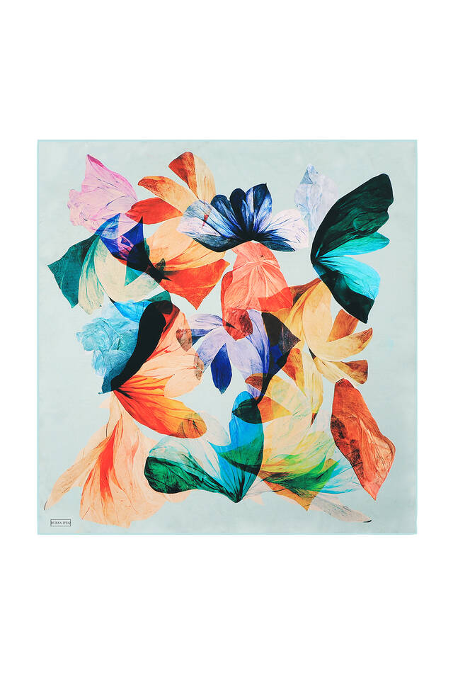 وشاح مربع من الحرير بنمط الوئام الأخضر المائي 