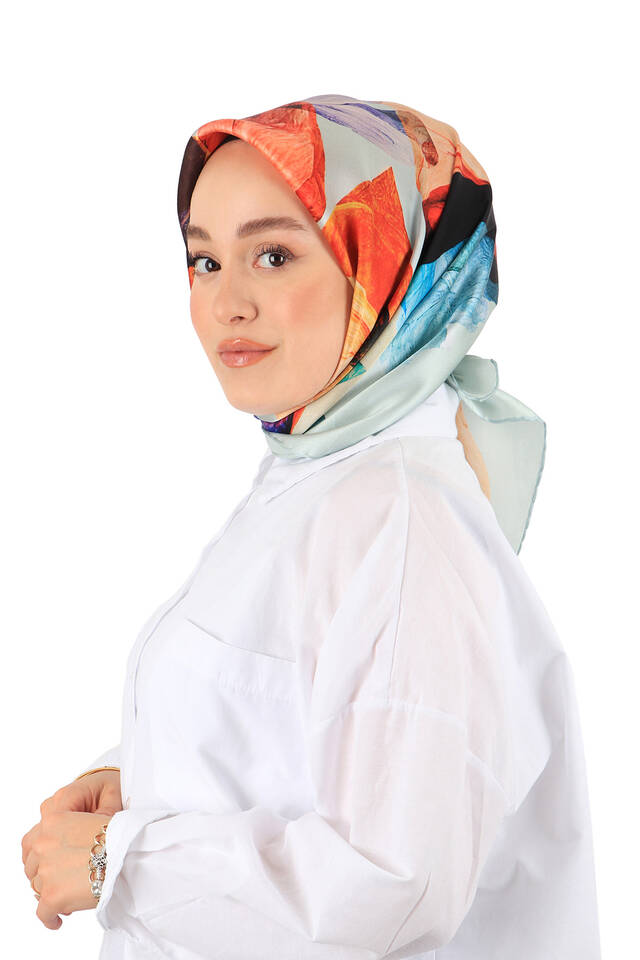 Su Yeşili Armoni Desen Sura İpek Eşarp - 2