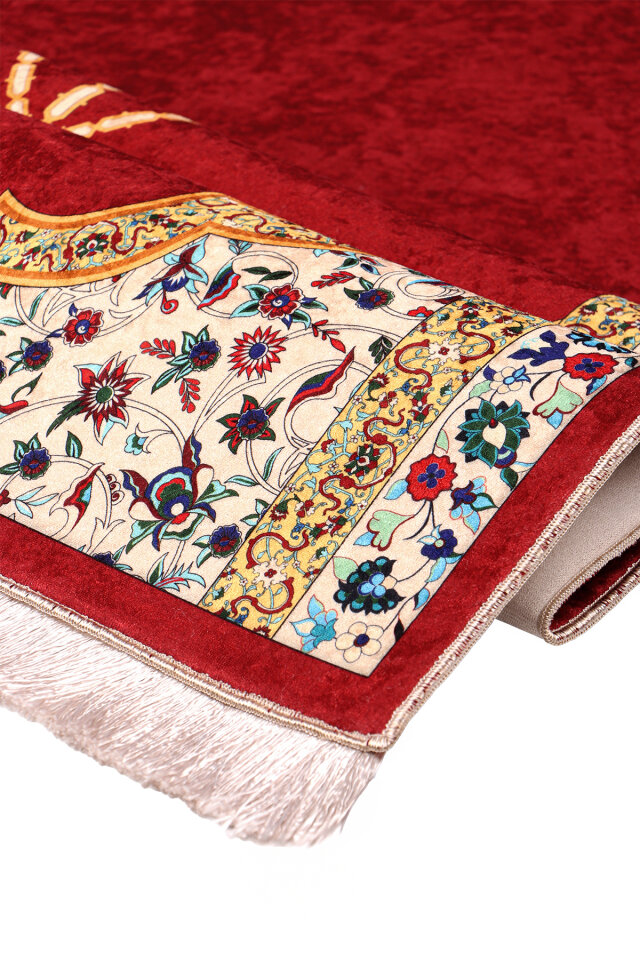 Bordo Süngerli Kadife Seccade - 2