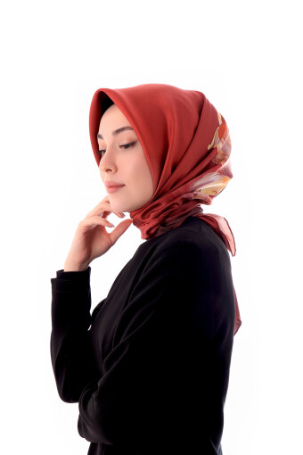 Burgundy Iris Pattern Twill Silk Scarf 