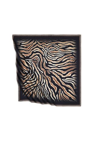 Taba Zebra Pattern Silky Square Scarf - Thumbnail
