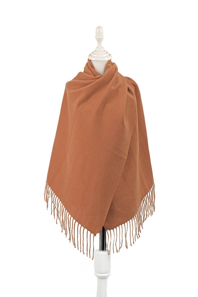 Tan Beige Double Sided Winter Shawl - Bursa İpek
