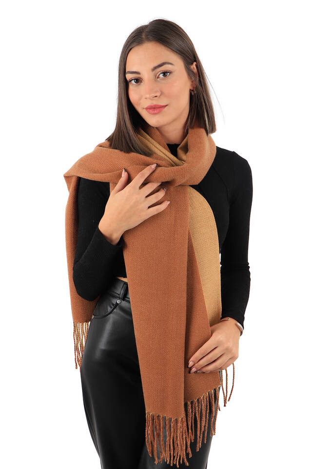 Tan Beige Double Sided Winter Shawl - 2