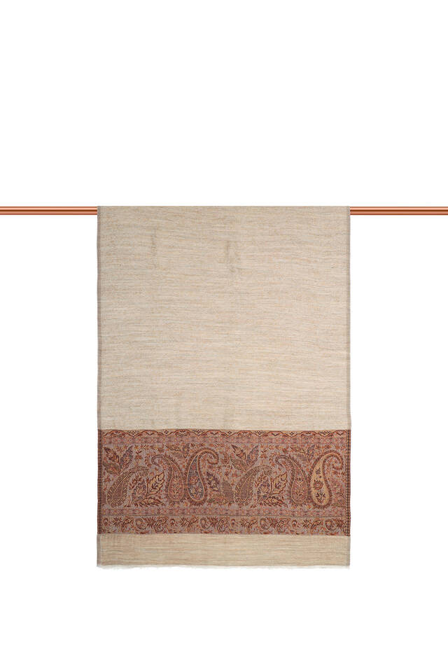 Tan Border Patterned Wool Shawl - 3