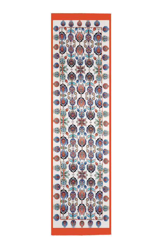 Tan Iznik Pattern Narrow Silk Foulard - 4
