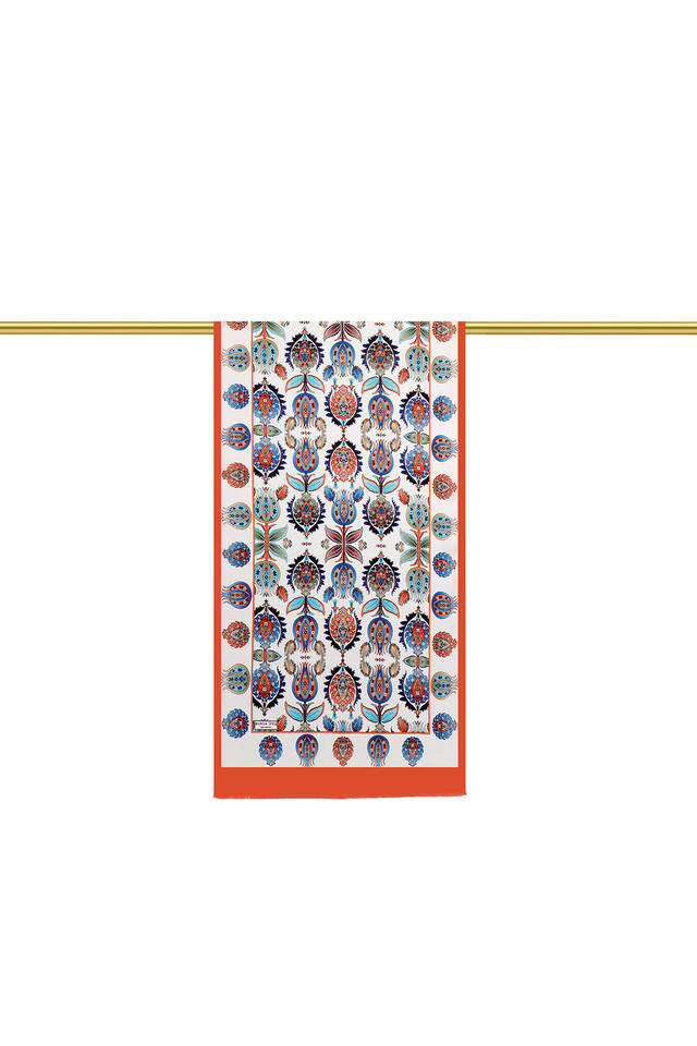 Tan Iznik Pattern Narrow Silk Foulard - 2