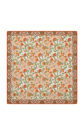 Tan Shawl Pattern Voile Silk Square Scarf 