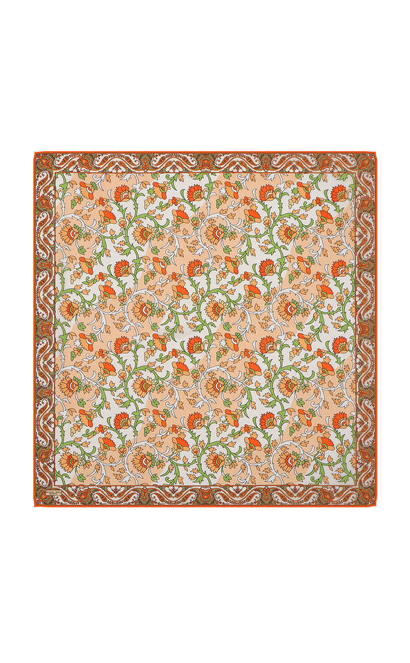 Tan Shawl Pattern Voile Silk Square Scarf - 1