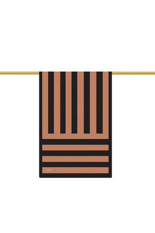 Tan Stripe Pattern Twill Silk Scarf - Thumbnail